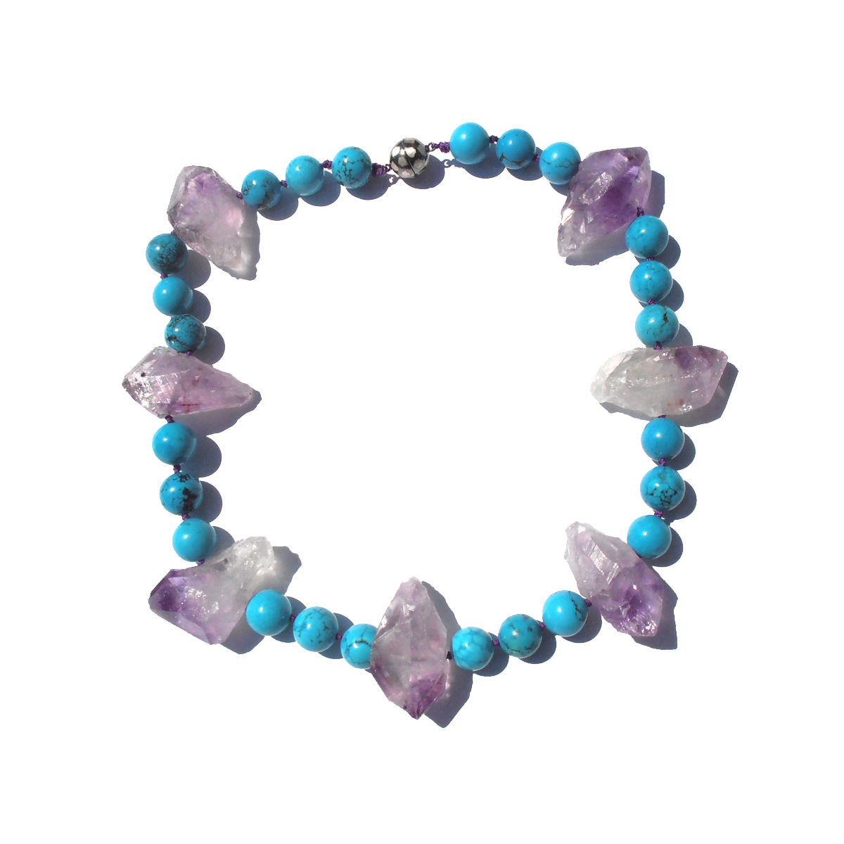 One-of-a-kind Rough Amethyst and Royal Beauty Turquoise Necklace