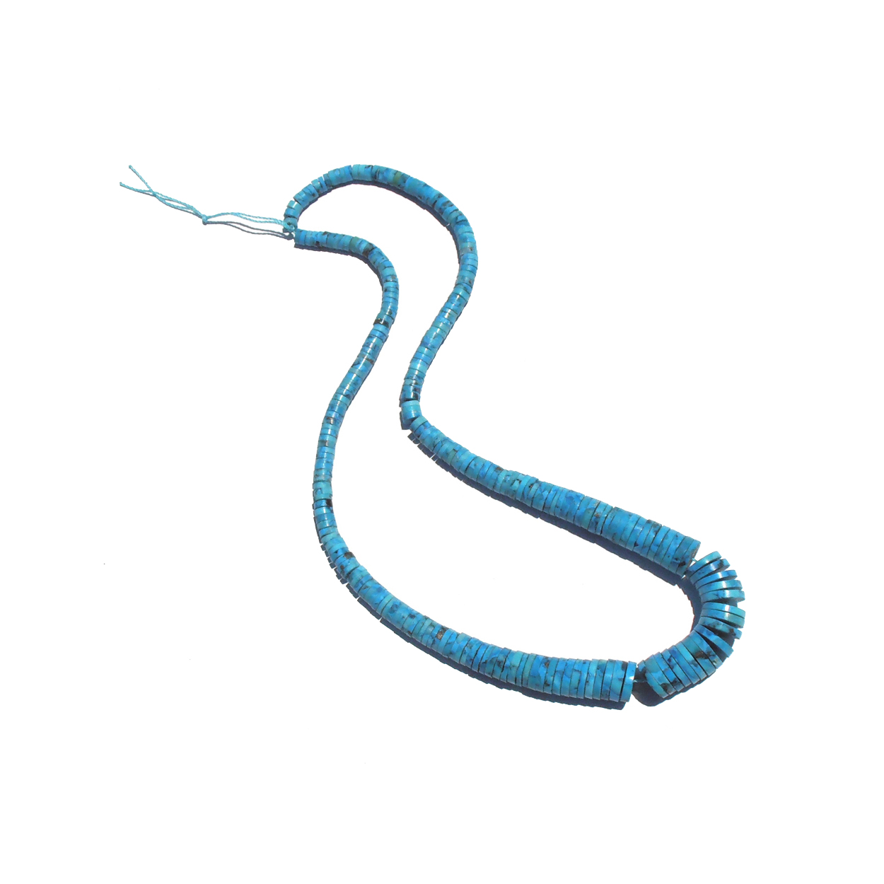 Blue Gem Turquoise Heishi Beads. All natural, American mined and processed. $710.-USD per strand. Eye catching and natural!