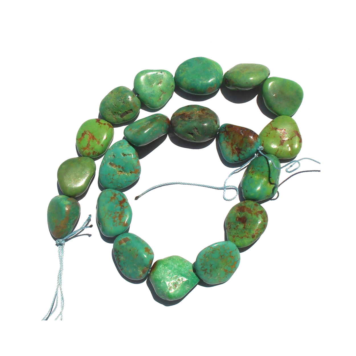 Green Turquoise nugget beads from the Carico Valley mine in Nevada. American mined and processed. Loose-strung. One of a kind strand. $950.-USD