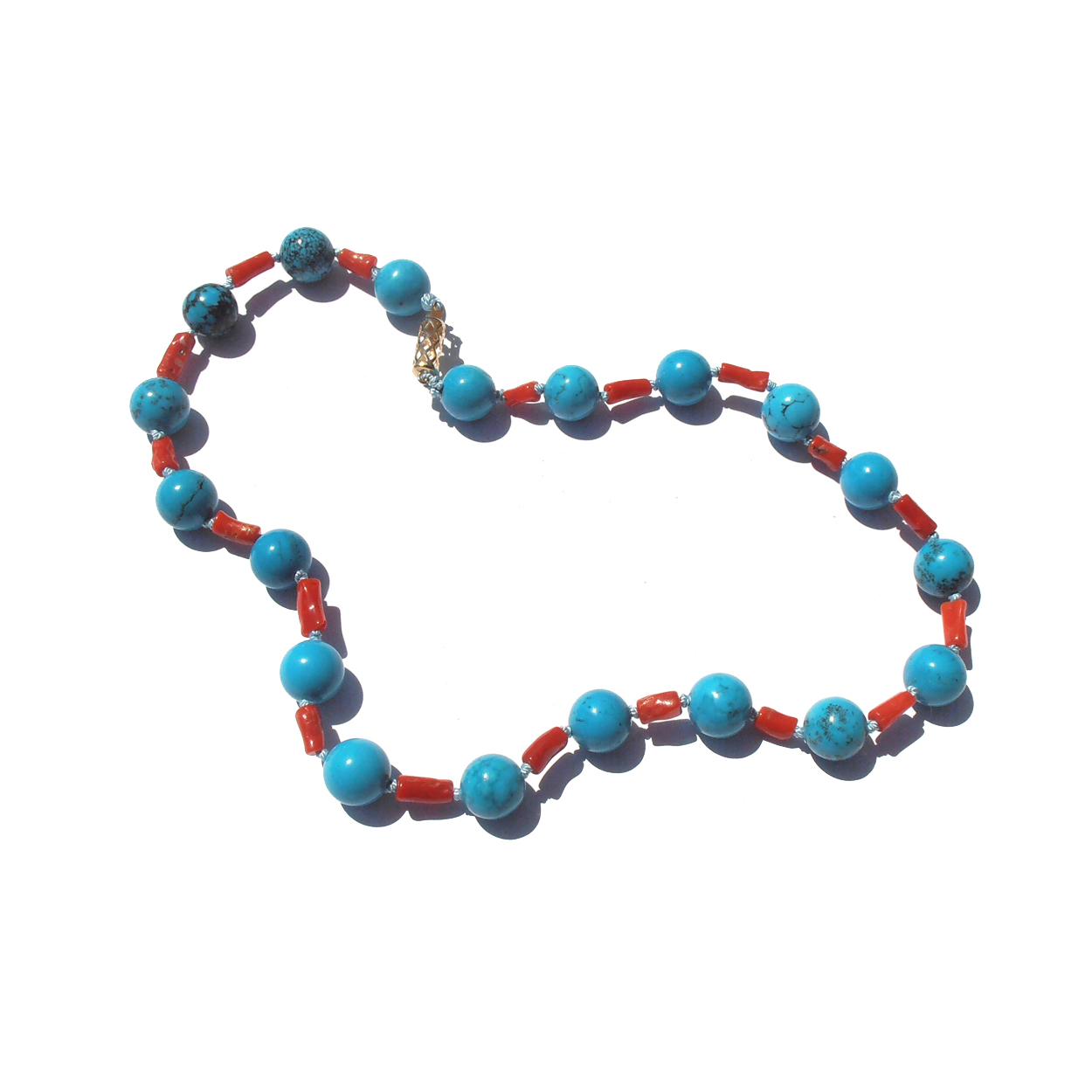 Mediterranean Coral & Southwestern Turquoise ~One-of-a-kind Necklace
